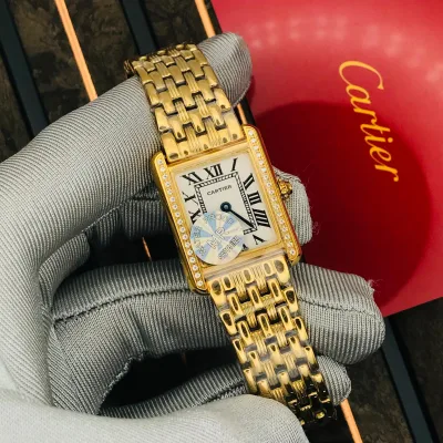Cartier Silver 18K Yellow Gold Tank LC Women Watches