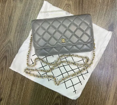 Chanel Classic Ladies Wallet with Chain In Grey