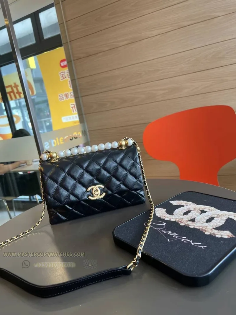 Chanel Flap Sling Black with Pearl