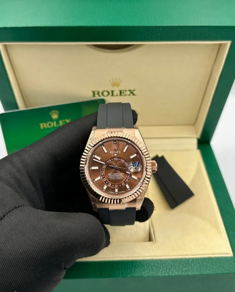 Rolex Sky Dweller Everose Chocolate Brown 42mm Dial Rose Gold Mens Watch