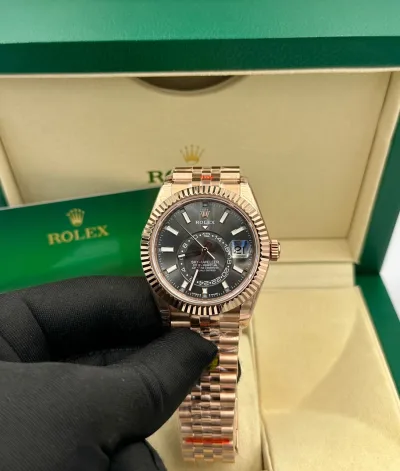 Rolex Sky Dweller Yellow Gold Steel 42mm Black Dial Mens Watch