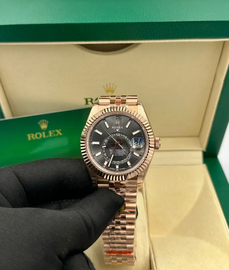 Rolex Sky Dweller Yellow Gold Steel 42mm Black Dial Mens Watch