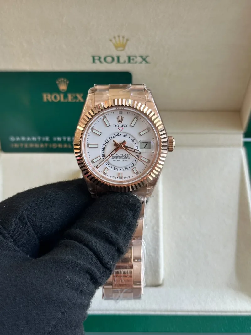 Rolex Sky-Dweller Yellow Gold Steel White 42mm Dial Mens Watch